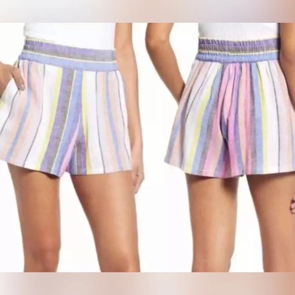Striped‎ pull on stretchy elastic waist shorts S